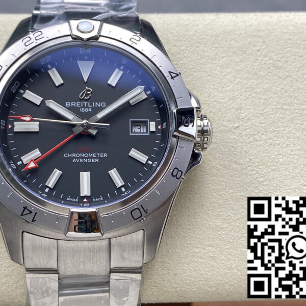 Breitling Avenger Automatic GMT 44 BLS Factory 1:1 Best Clone Grey Dial Stainless Steel Strap