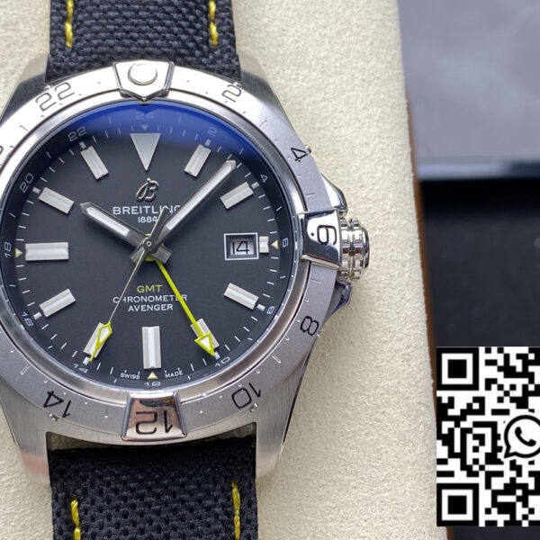 Breitling Avenger Automatic GMT 44 BLS Factory 1:1 Best Clone Grey Dial Velcro Strap