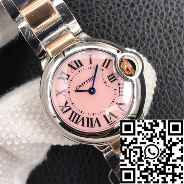 Ballon Bleu De Cartier 28MM 1:1 Best Edition V6 Factory V8 Pink Dial Gold Strap