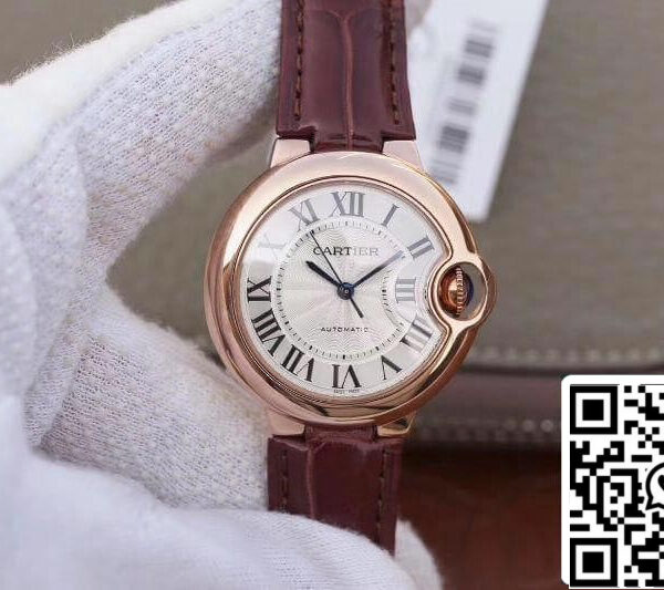 Ballon Bleu De Cartier 33mm Rosegold 1:1 Best Edition Brown Leather Strap Swiss ETA 2671