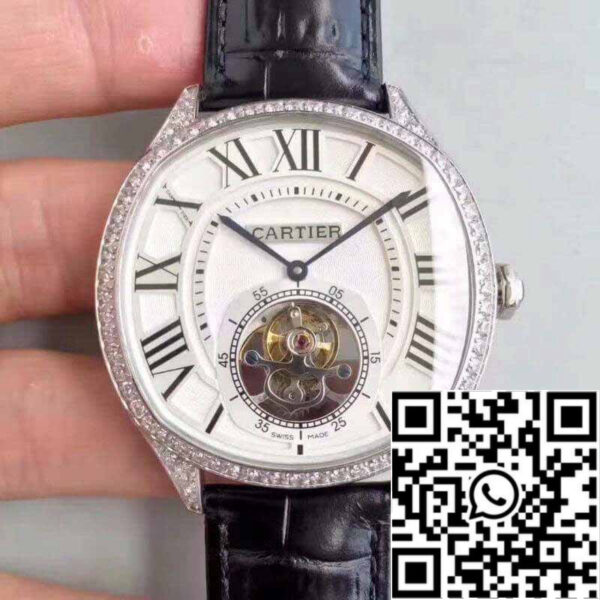 Drive De Cartier W4100013 Men Watches 1:1 Best Edition Swiss Tourbillon Black Leather Strap