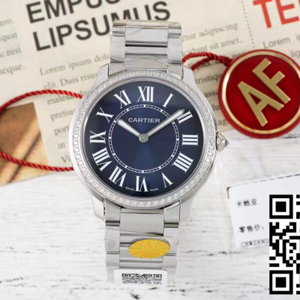 Cartier Ronde Must De Cartier 36mm Custom Diamond 1:1 Best Clone AF Factory Blue Dial