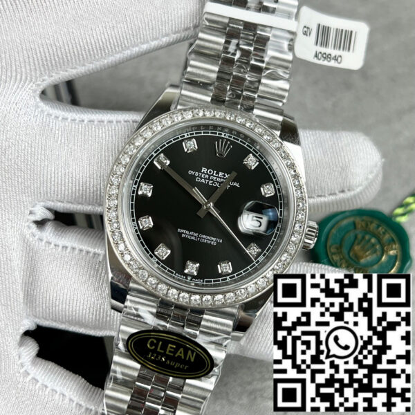 Rolex Datejust 41 Black Diamond Men's Watch 126334-0012 custom moissanite