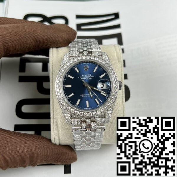 Rolex Datejust 41 Blue Dial Men’s Watch 126334-0002 custom moissanite