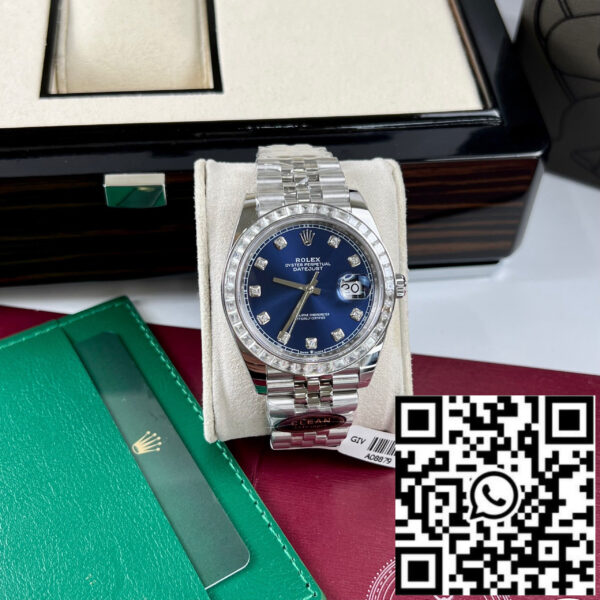 Rolex Datejust 41 Blue Moissanite Dial 126334-0016 and custom Moissanite baguette Bezel