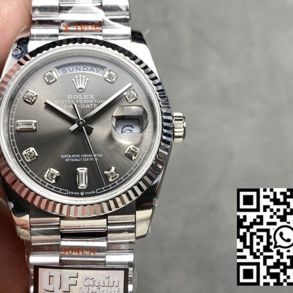 Rolex Day Date 128236 QF Factory 1:1 Super Clone Grey Diamond dial 36mm