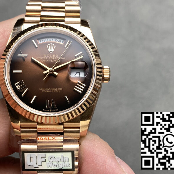 Rolex Day Date M128235-0075 Numeral Dial QF Factory 1:1 Super Clone Chocolate Dial Rose Gold