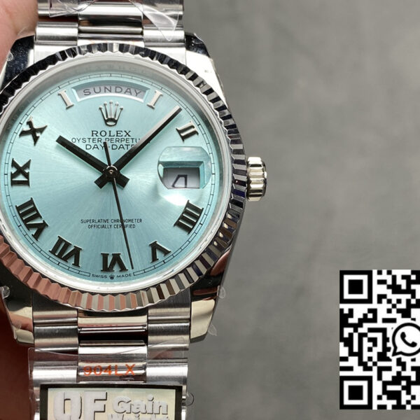 Rolex Day Date M128236 QF Factory 1:1 Super Clone Ice Blue Numeral Dial
