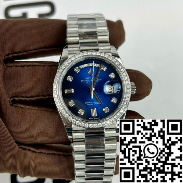 Rolex Day Date M128349RBR-0016 Stone Bezel 1:1 Best Edition EW Factory Blue Dial