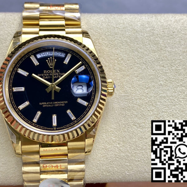 Rolex Day Date Ref. 128238 Black Dial Yellow Gold  1:1 Best Clone 8+ Factory Counterweight Version