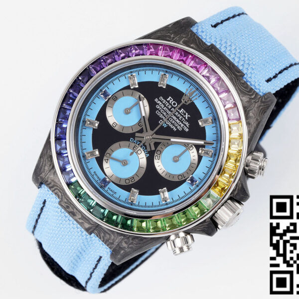 Rolex Daytona Carbon Case Rainbow Blue 1:1 Best Clone Diw Custom Velcro Strap