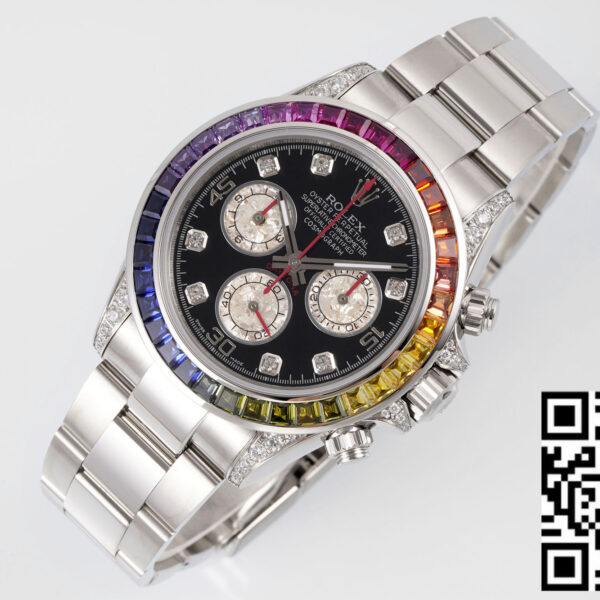 Rolex Daytona Rainbow Black Dial 40mm 1:1 Best Clone EF Factory Silver SS