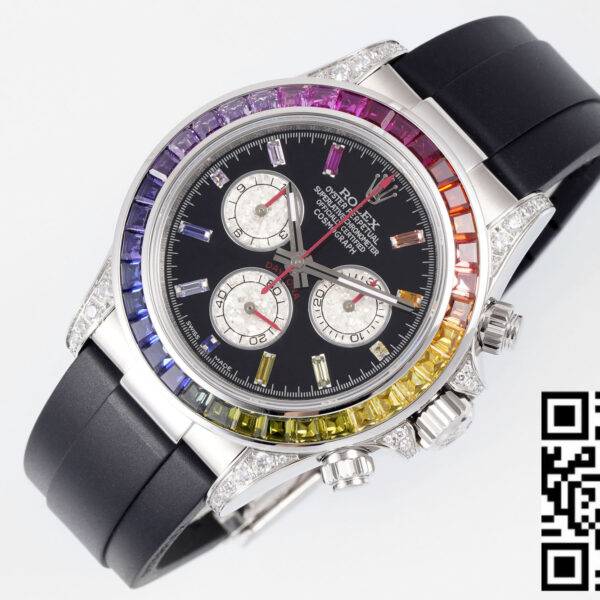 Rolex Daytona Rainbow Black Dial 40mm 1:1 Best Clone EF Factory Silver Stainless Steel