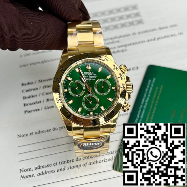 Rolex Yellow Gold Cosmograph Daytona 40 Watch Green Arabic Dial 116508 Coated 18k Yellow gold