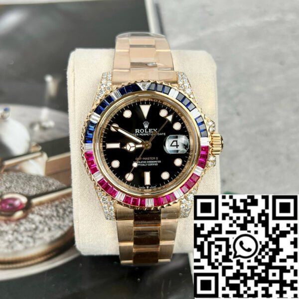 Rolex GMT-Master II 126755 Rainbow Bezel Best 1:1 Edition with Ruby Stone and 18k wrapped