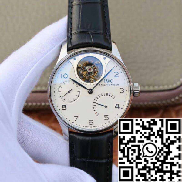 IWC Portuguese IW504202 Real Tourbillon 1:1 Best Edition White Dial On Black Leather Strap Swiss ETA Tourbillon