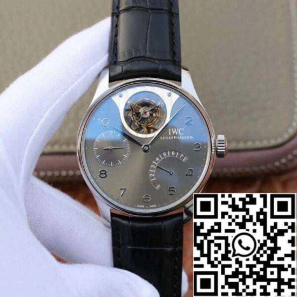 IWC Portuguese IW504210 Tourbillon 1:1 Best Edition Slate Gray Dial On Black Leather Strap Swiss ETA Tourbillon Movement