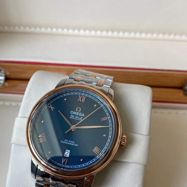 Omega De Ville Prestige 39.5mm RG/SS A+ Factory 1:1 Best Edition Blue Granular Dial