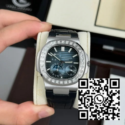 Patek Philippe Nautilus 5722G-001 40mm Moissanite Baugette Blue Dial – VIP Version