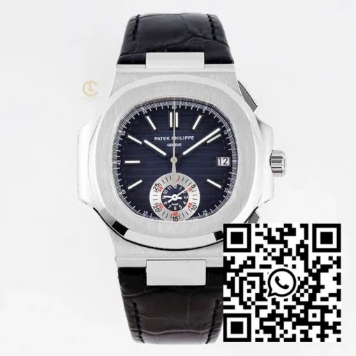 Patek Philippe Nautilus Chronograph 5980/1A-014 40.5mm Black-Blue Dial with Leather Strap – VIP Version