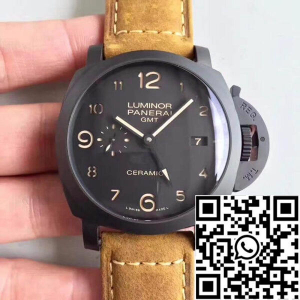 Panerai Luminor PAM441 VS Factory Ceramic Case 1:1 Best Edition Swiss ETA P9001 Brown Leather Strap