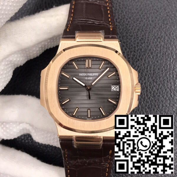 Patek Philippe Nautilus 5711R-001 Rose Gold 1:1 Best Clone 3K Factory Newest Version Leather Strap