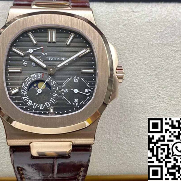 Patek Philippe Nautilus 5712 1:1 Best Edition ZF Factory Brown Leather Strap Grey dial