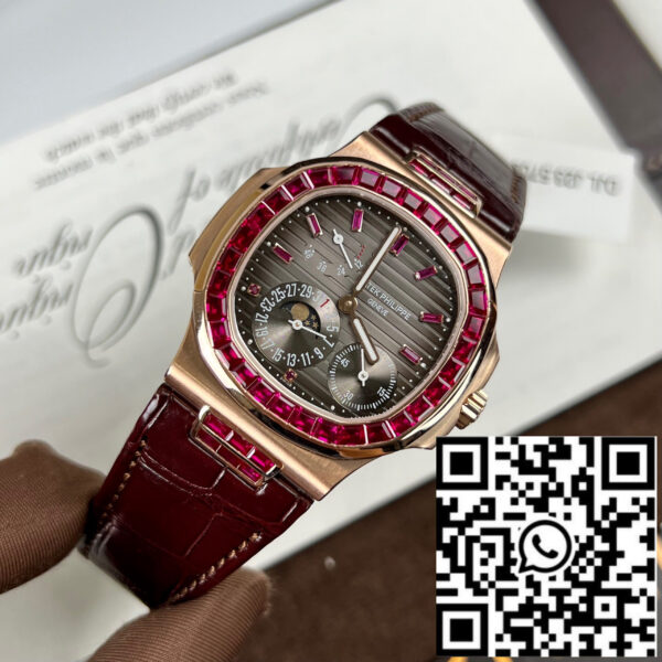 Patek Philippe Nautilus 5712 18k rose gold 1:1 best Edition PPF Factory custom Ruby Stone