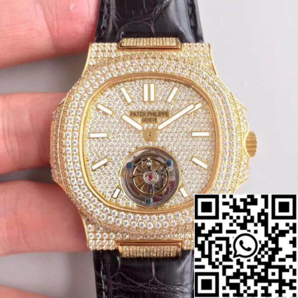 Patek Philippe Nautilus Jumbo Tourbillon 1:1 Best Edition Swiss Tourbillon 18K Yellow Gold Diamond Dial