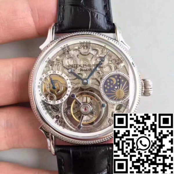 Patek Philippe Tourbillon Moonphase 1:1 Best Edition Swiss Tourbillon Skeleton and White Dial