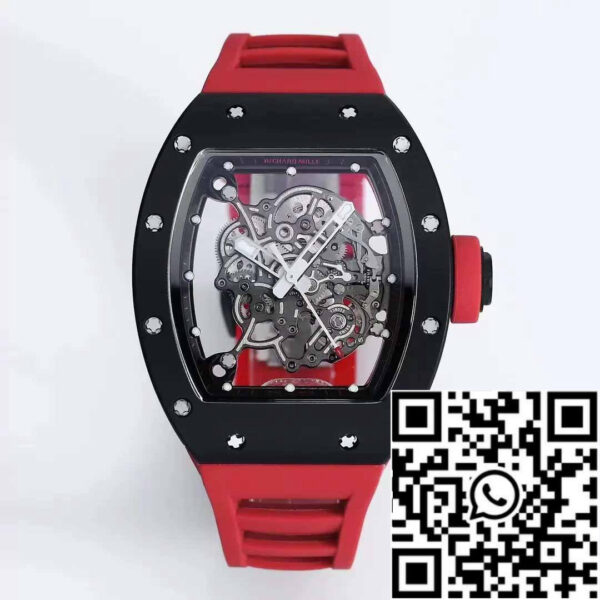 BBR Factory [V3] RICHARD MILLE  RM055 RM-055 Black Ceramic Case Red Rubber Strap