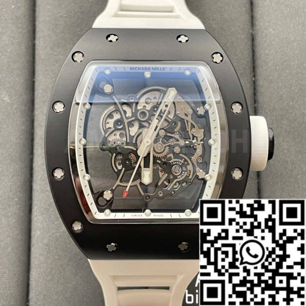 BBR Factory [V3] RICHARD MILLE  RM055 RM-055 Black Ceramic Case White Rubber Strap