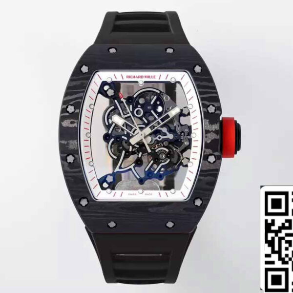 RICHARD MILLE  RM055  ZF 2024 1:1 Best Edition Carbon Fiber Case Red Knob Black Strap