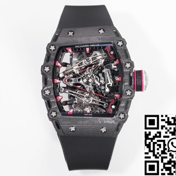 Richard Mille Bubba Watson Tourbillon RM38-02  1:1 Best Edition Black Carbon Case Rubber Strap