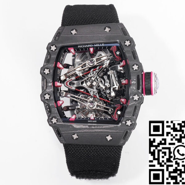 Richard Mille Bubba Watson Tourbillon RM38-02  1:1 Best Edition Black Carbon Case Velcro Fabric Strap