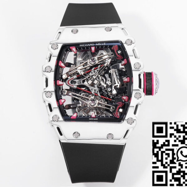 Richard Mille Bubba Watson Tourbillon RM38-02  1:1 Best Edition White Carbon Case Black Rubber Strap