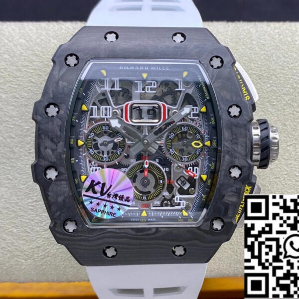 Richard Mille RM011-03 1:1 Best Edition KV Factory Carbon Fiber White Strap