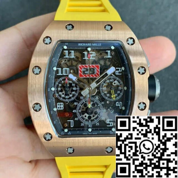 Richard Mille RM011 1:1 Best Edition KV Factory Rose Gold Rubber Strap