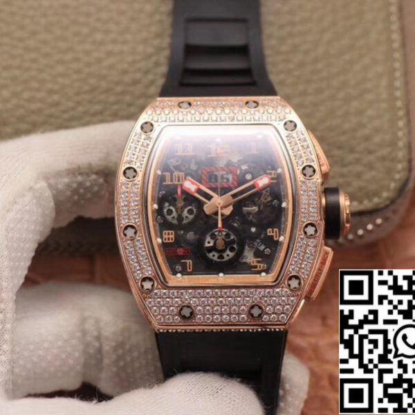 Richard Mille RM011 RG/5423 1:1 Best Edition KV Factory Rose Gold Diamond Swiss Movement