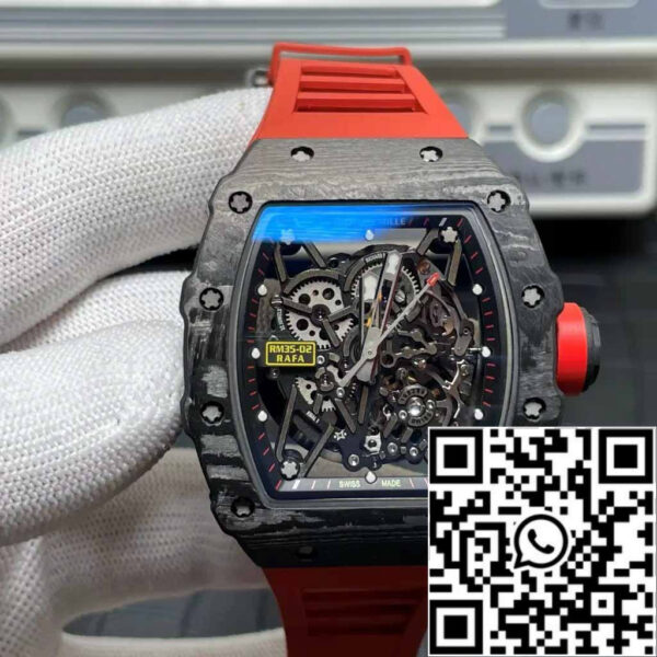 Richard Mille RM035-02 T+ Factory 1:1 Best Edition Carbon Fiber Case Red Rubber Strap
