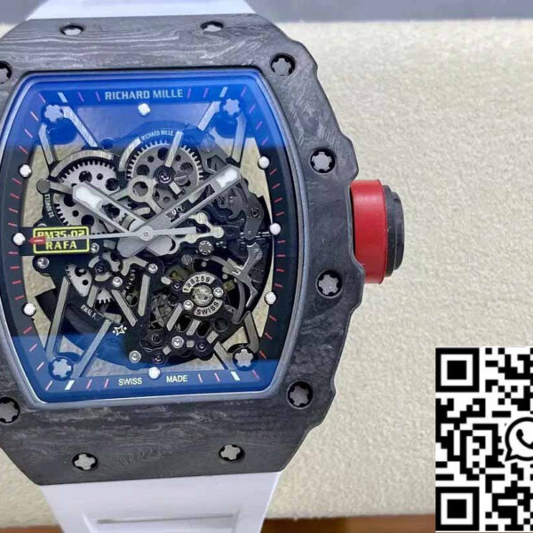 Richard Mille RM035-02 T+ Factory 1:1 Best Edition Carbon Fiber Case White Rubber Strap