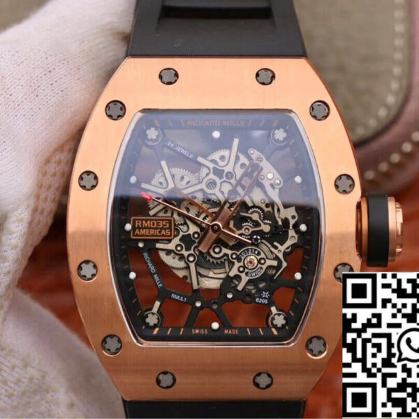 Richard Mille RM035 Americas KV Factory 1:1 Best Edition Rose Gold Black Strap