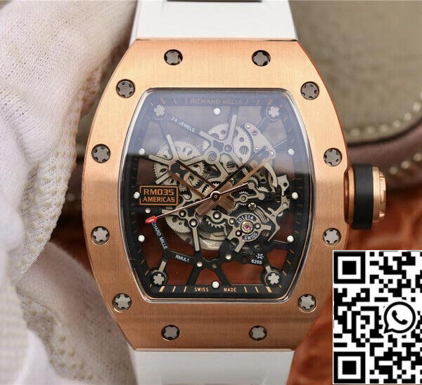 Richard Mille RM035 Americas KV Factory 1:1 Best Edition Rose Gold White Strap