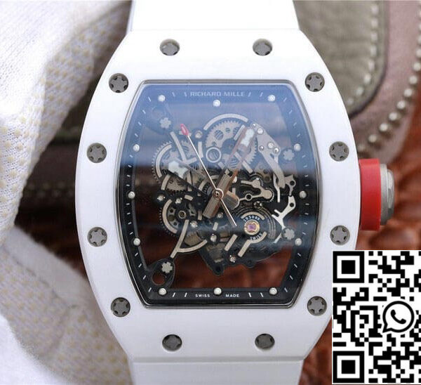 Richard Mille RM055 1:1 Best Edition KV Factory Ceramic White Rubber Strap