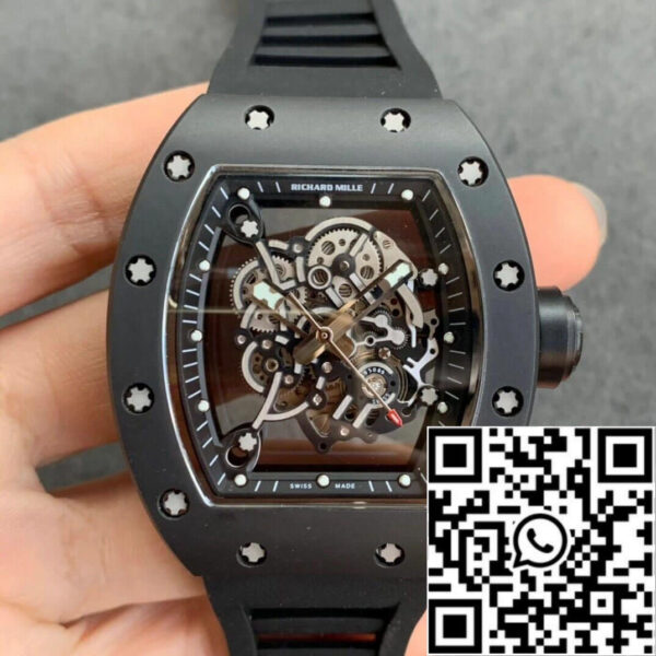 Richard Mille RM055 1:1 Best Edition KV Factory V2 Black Ceramic Rubber Strap