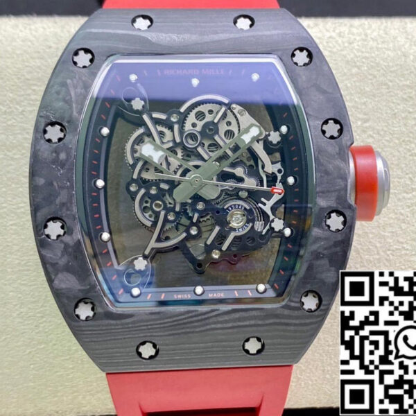 Richard Mille RM055 1:1 Best Edition KV Factory V2 Carbon Fiber Red Strap
