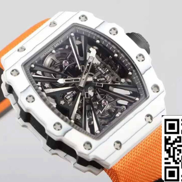 Richard Mille RM12-01 Tourbillon 1:1 Best Edition RM Factory Carbon Fiber Case Orange Strap