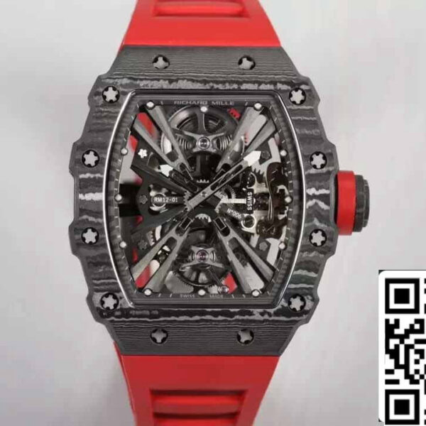 Richard Mille RM12-01 Tourbillon 1:1 Best Edition RM Factory Carbon Fiber Skeleton Dial
