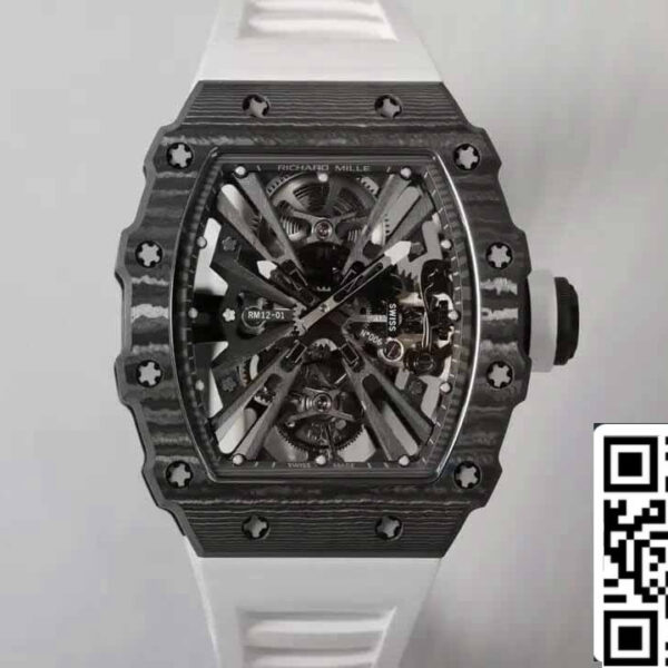 Richard Mille RM12-01 Tourbillon 1:1 Best Edition RM Factory Carbon Fiber White Strap