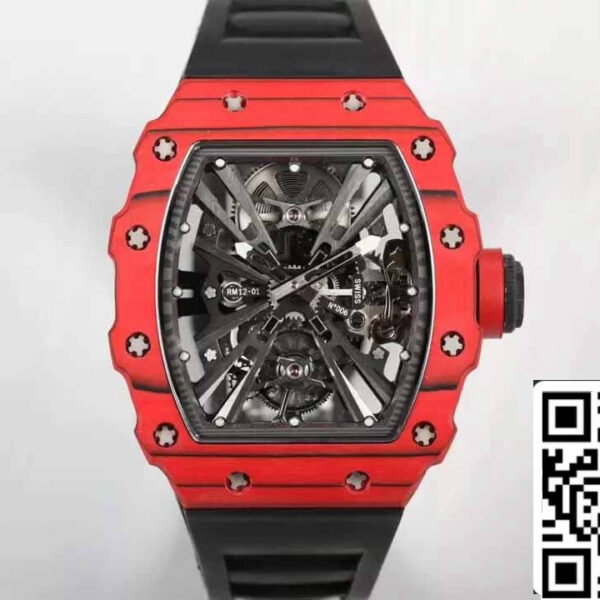 Richard Mille RM12-01 Tourbillon 1:1 Best Edition RM Factory Red Case Black Rubber Strap